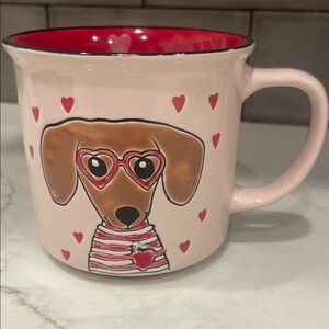 ❤️Valentine❤️Cute Dog Pink Mug with Red Hearts
